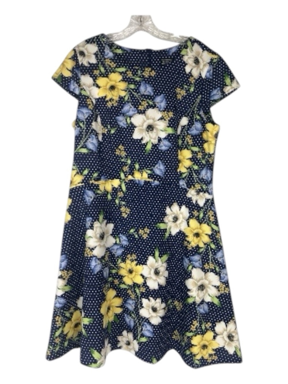 Jessica Howard  Sz 16 Fit & Flare Dress Navy Polka Dot Floral NWT